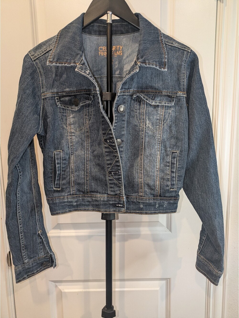 Celebrity Pink Jeans Denim Jacket Small Distressed Stretch Blue Jean Jacket